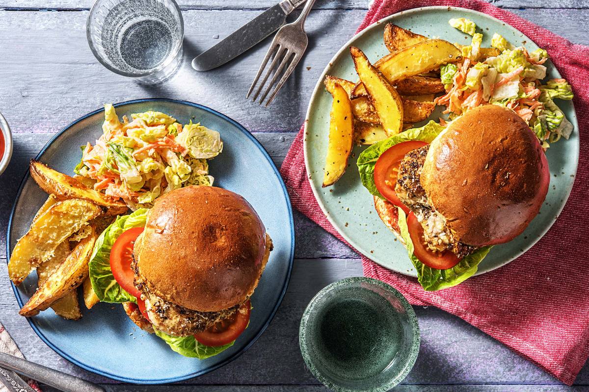 Hähnchen-Burger mit geschmolzenem Käse