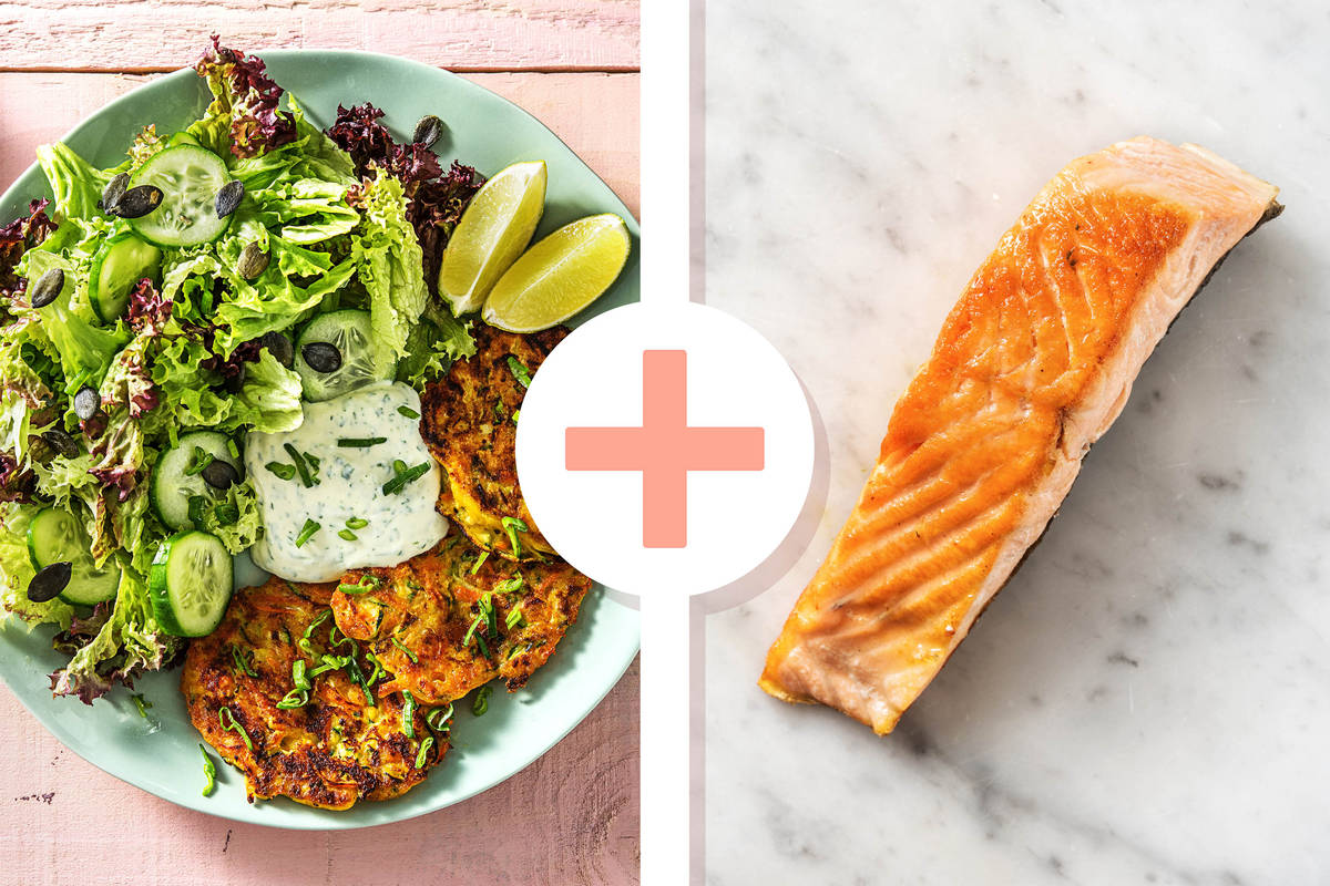 Zucchini-Käse-Puffer mit extra Lachs