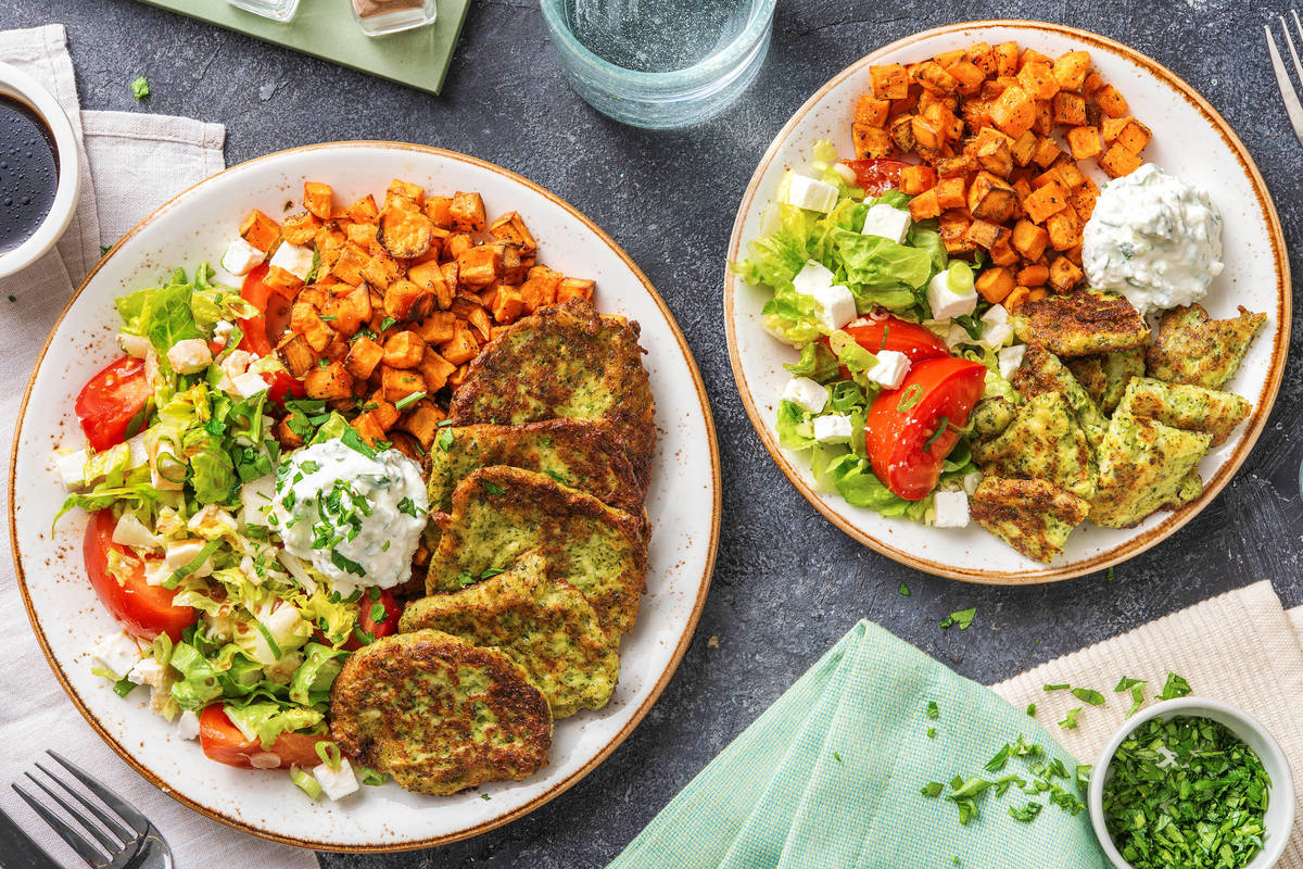 Brokkolitaler mit Ofen-Süßkartoffeln
