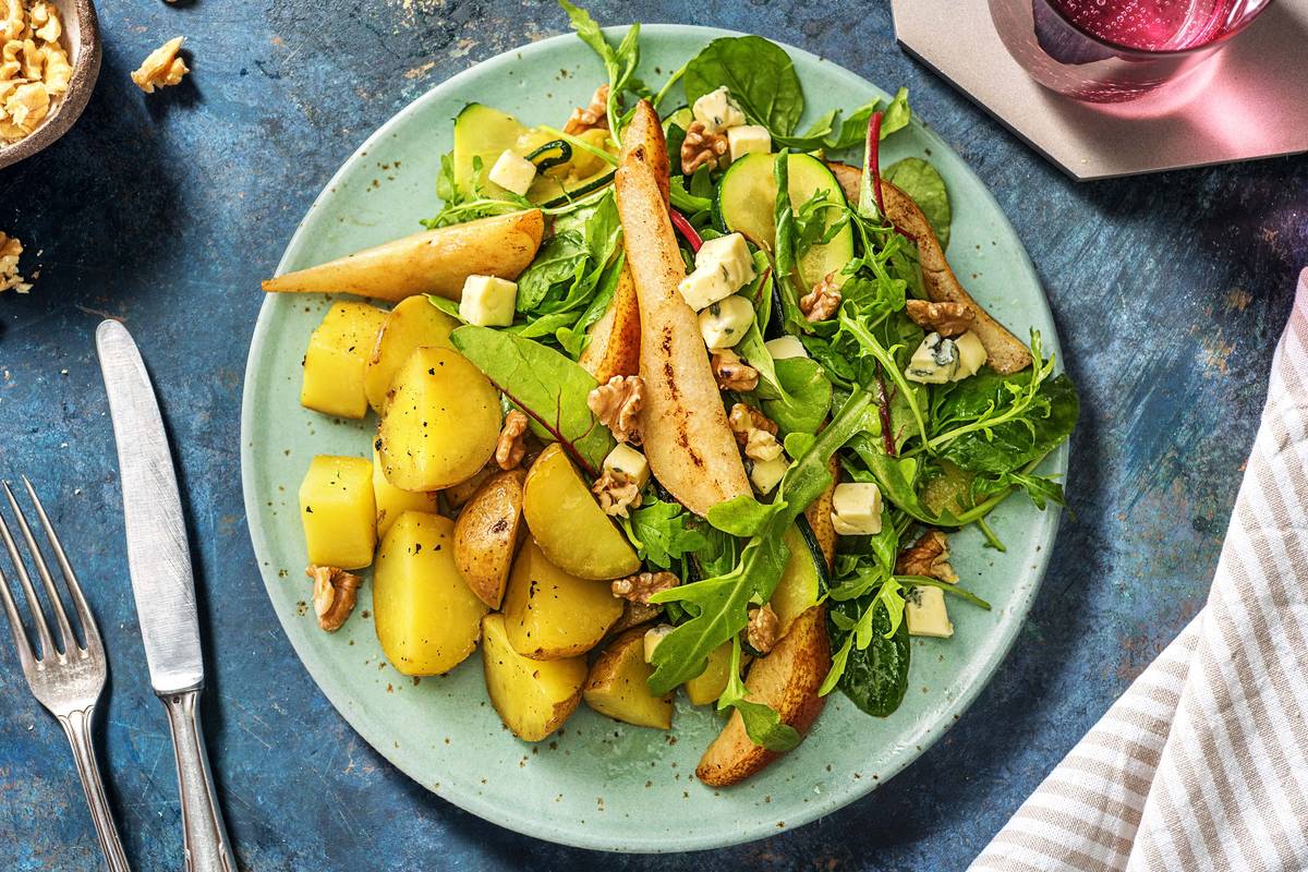 Salade de poire, danablu et noix