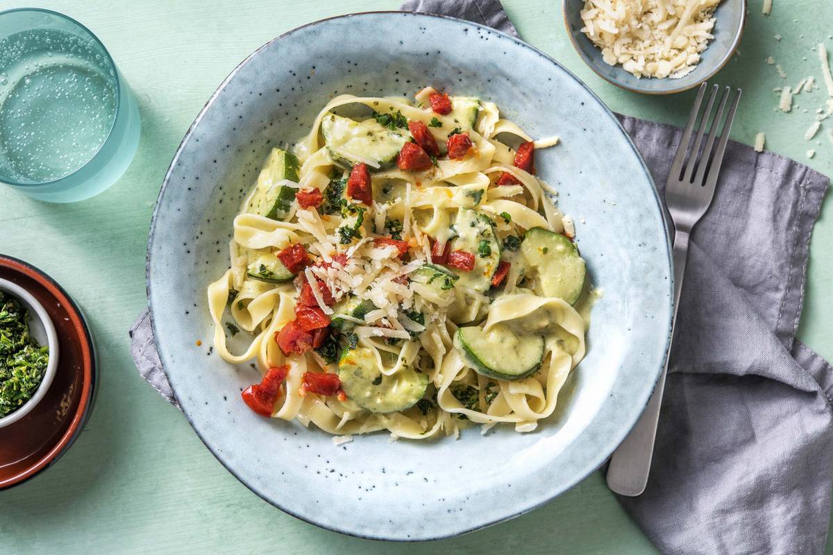 Kichererbsen-Fettuccine mit Chorizo