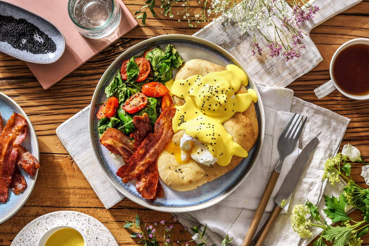 Indian Style Eggs Benedict and Buttery Naans