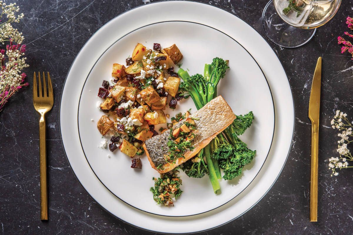 Seared Salmon & Almond-Caper Sauce