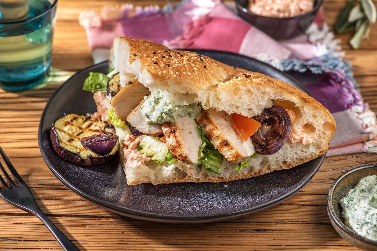 Hähnchen-Döner mit Aubergine vom Grill