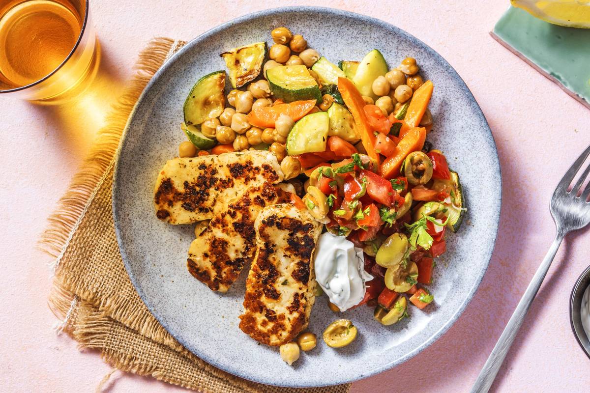 Halloumi auf gebackenem Gemüse