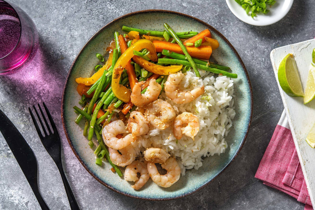 Sesamgarnelen mit Teriyakigemüse