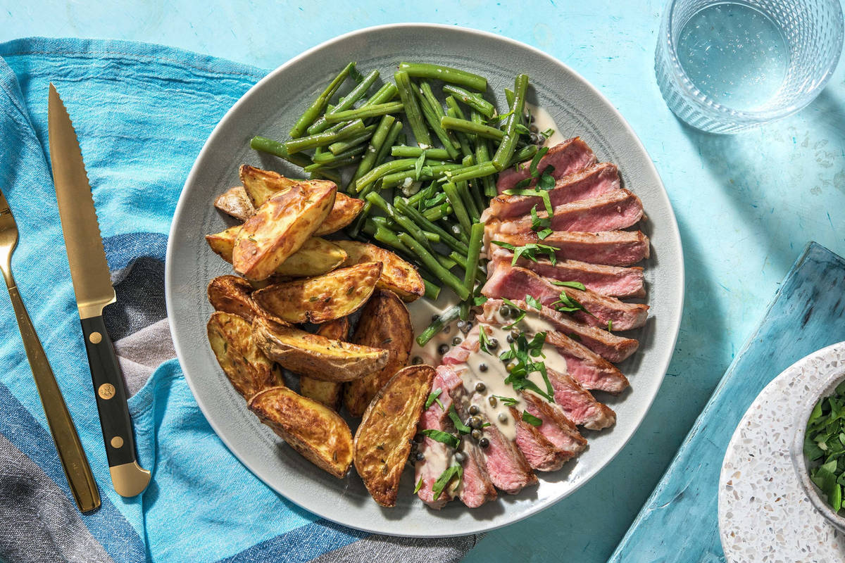 Striploin-Steak mit Pfeffersoße