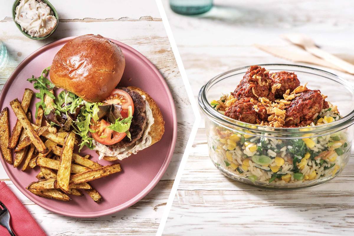 Dinner: Beef Burger with Baconnaise & Spiced Chips