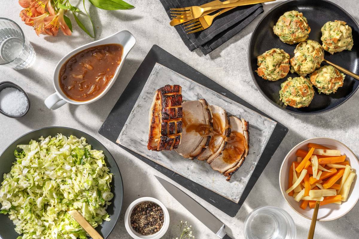 Krustenbraten mit Zwiebelsoße