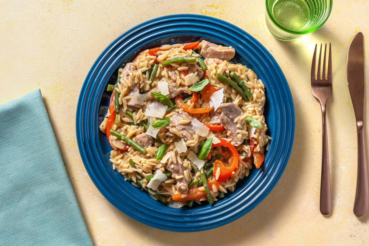 Orzonudel-Risotto mit Schweinefilet