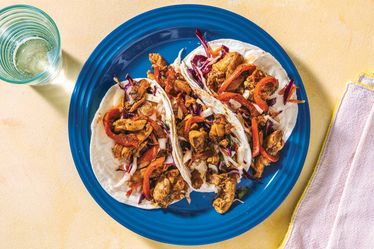 Caribbean Chicken Tacos with Slaw & Mango Mayo