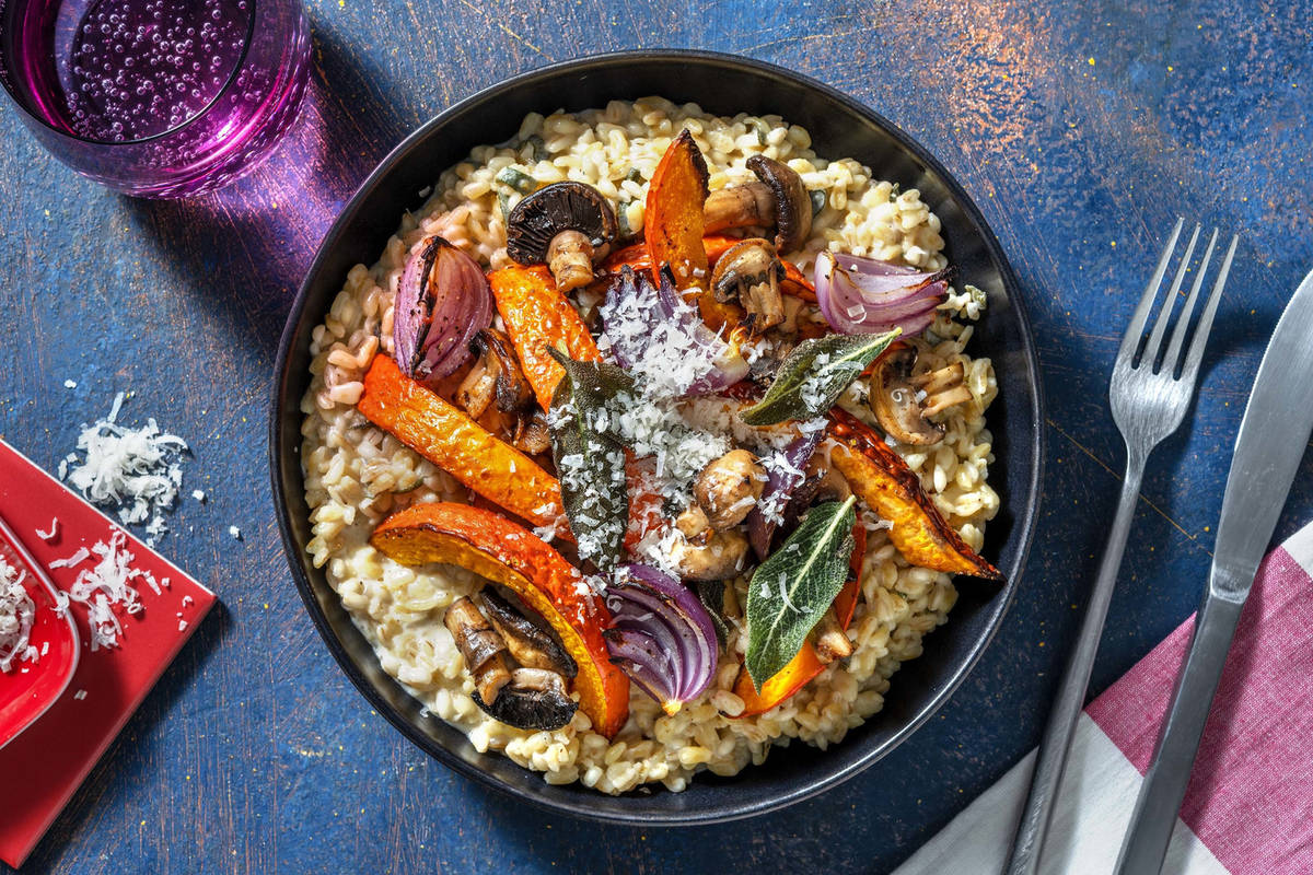 Risotto d'orge perlé et courge rôtie