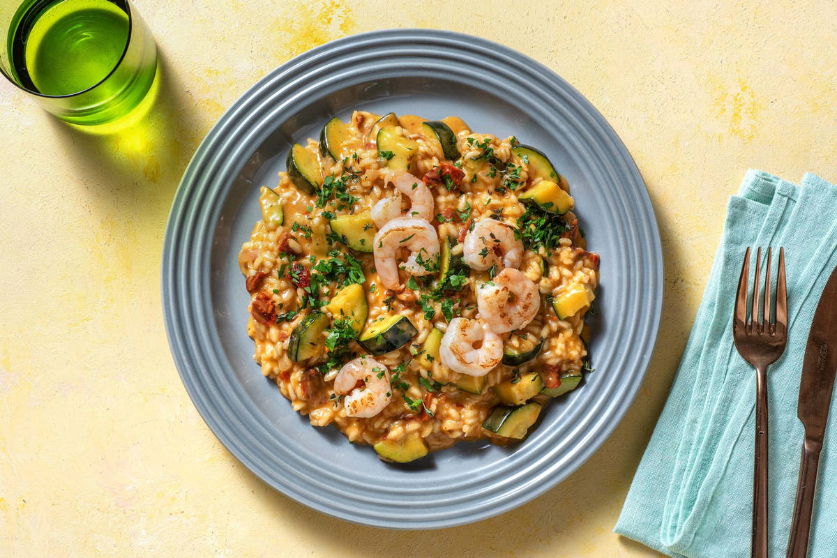 Cremiges Zucchini-Risotto mit Garnelen