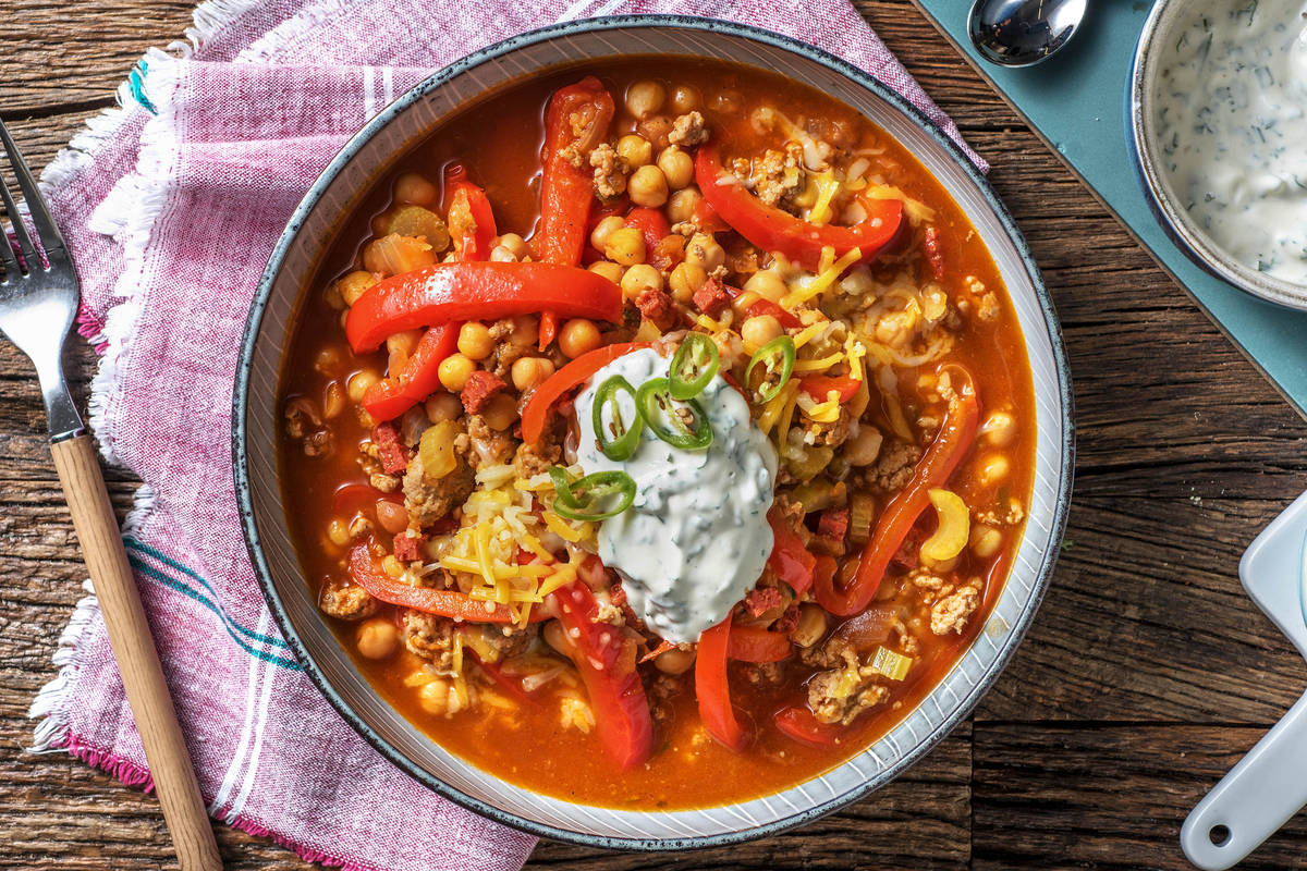 Chili con Carne mit Chorizo und Kichererbsen