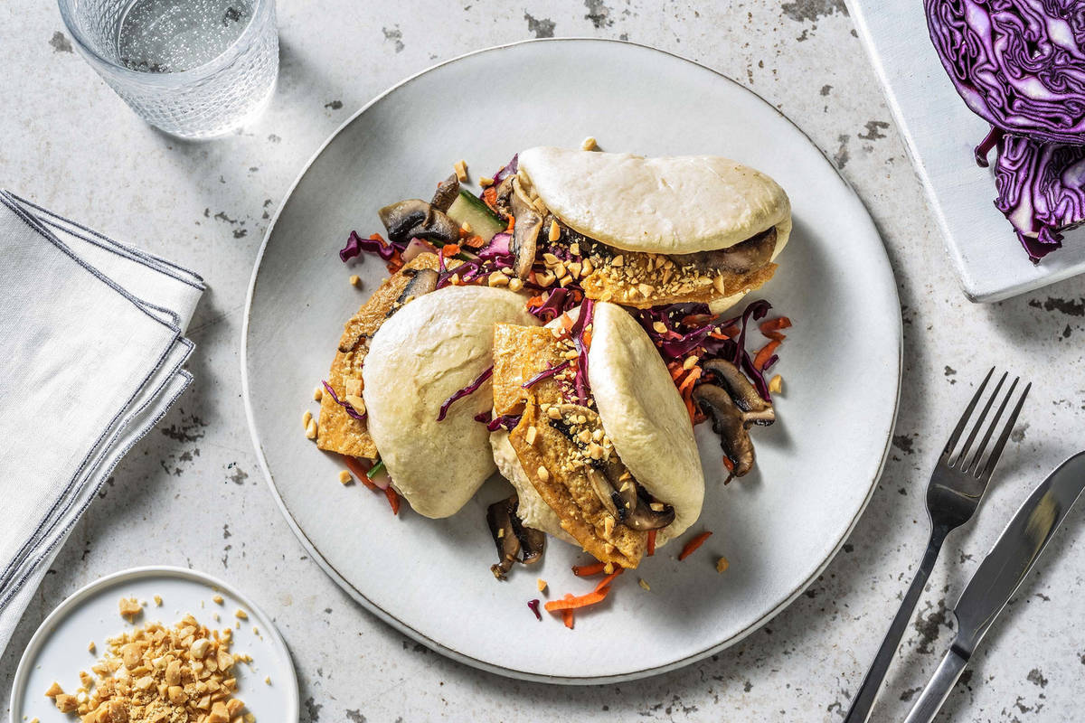 Vegetarische bao buns met portobello