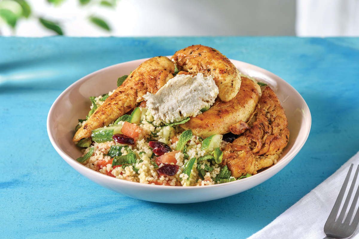 Middle Eastern Chicken Couscous Bowl with Tahini Dressing