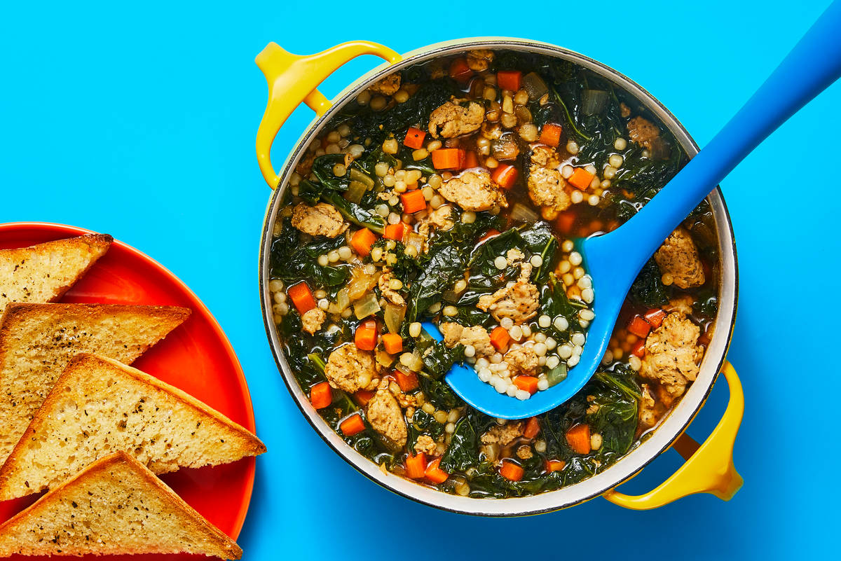 Chicken Sausage, Couscous & Kale Soup