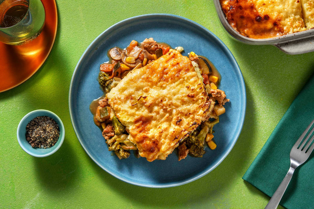Gegratineerde gehaktschotel met aardappel en mais