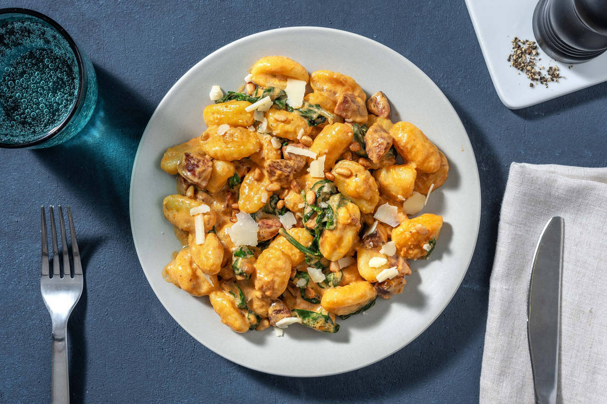 Schnelle Gnocchi mit Tomatenrahm und Chorizo