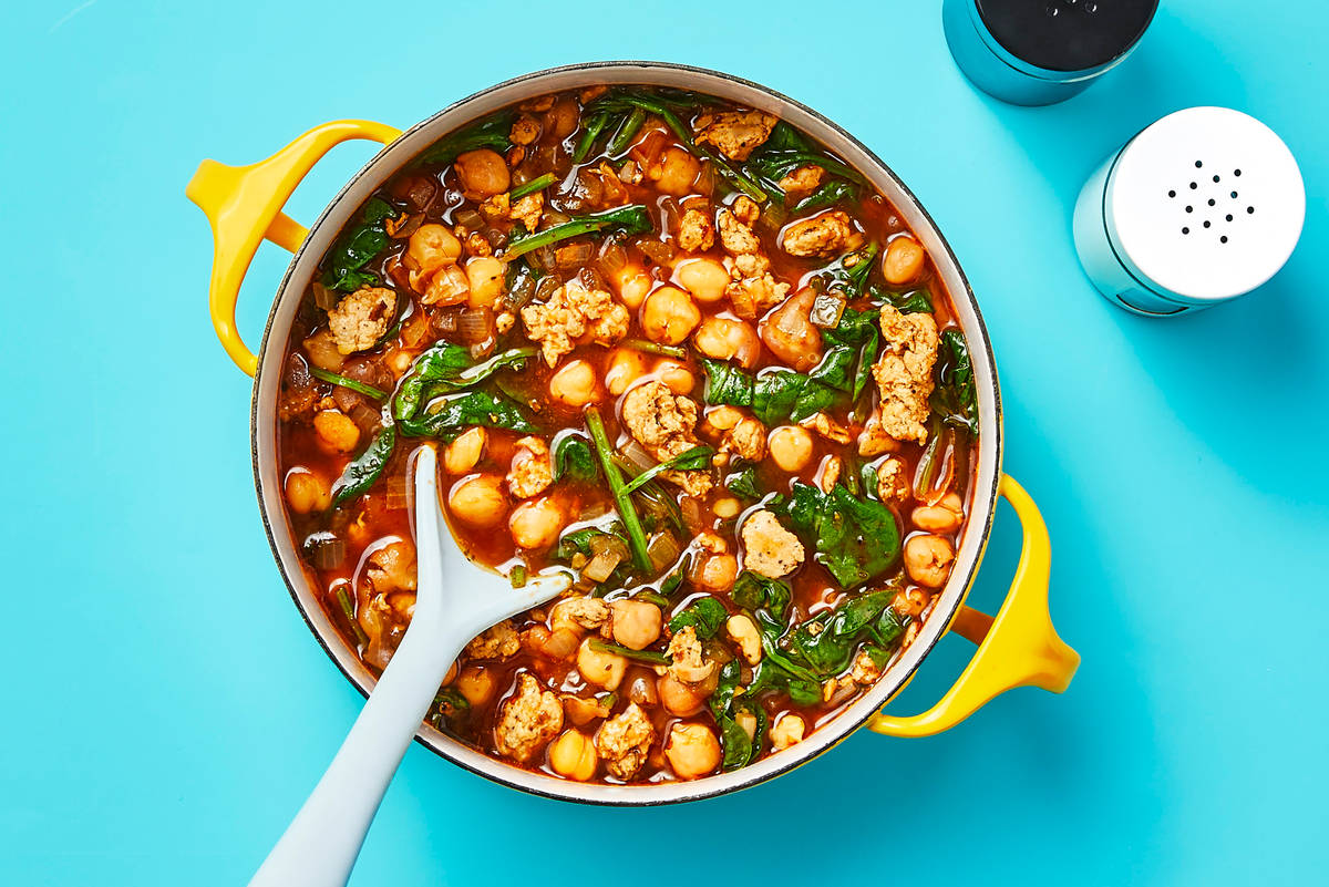 Chicken Sausage, Spinach & Chickpea Soup