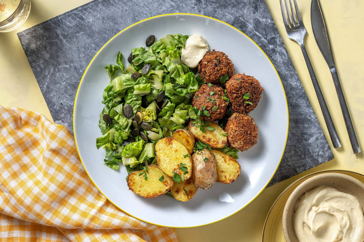 Knusprige vegane Kräuterhackbällchen