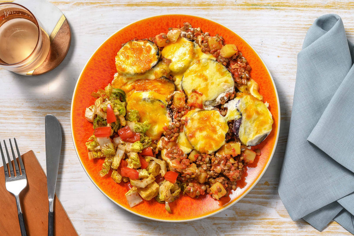 Vegetarisches Moussaka mit Linsen