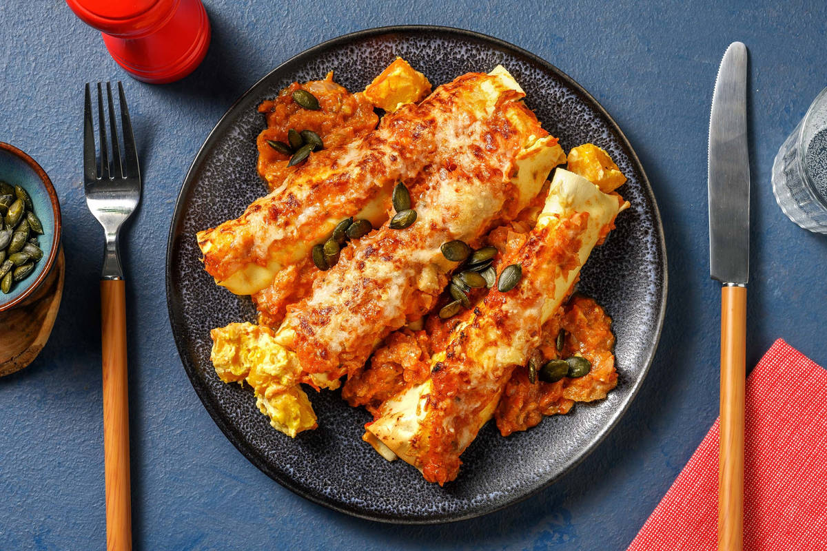 Lasagnerollen mit Kürbis-Ricotta-Füllung