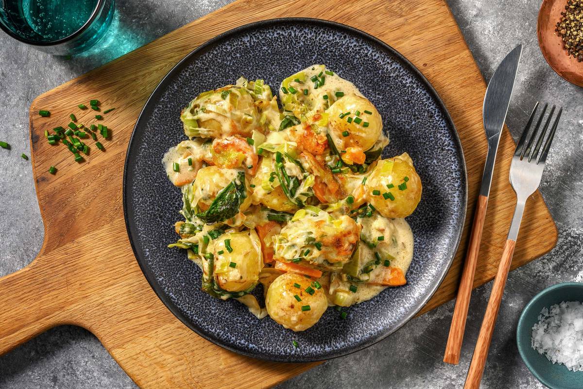 Cremiger Mini-Knödel-Auflauf