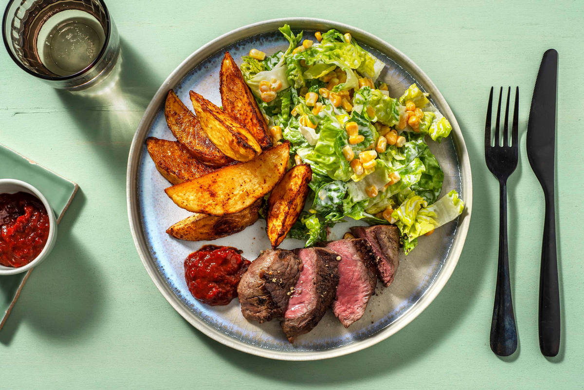 Rinderhüftsteak mit Kartoffelspalten