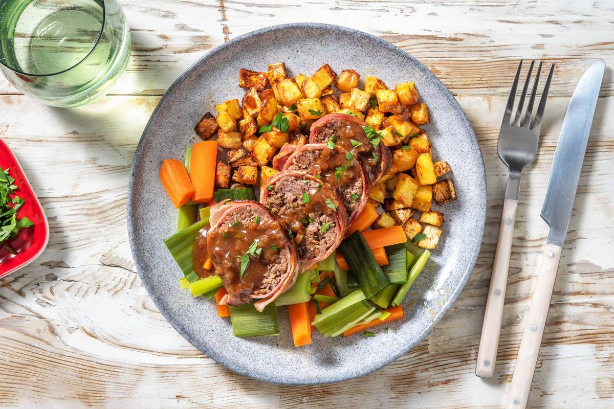 Rinderhackbraten mit Selleriewürfeln & Lauch