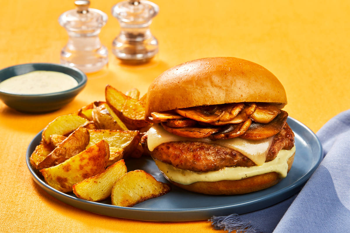Shroom ’n’ Swiss Pork Burgers