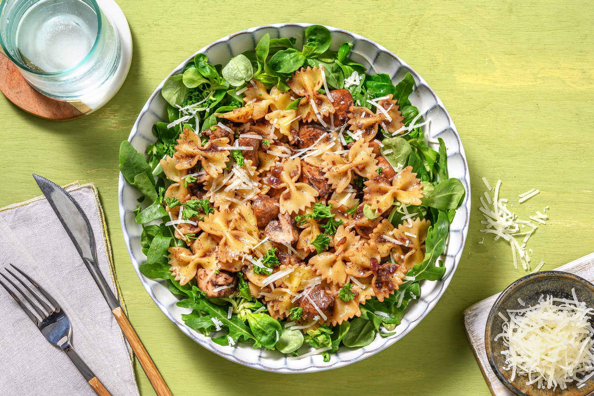 Farfalle au pesto de champignons des bois