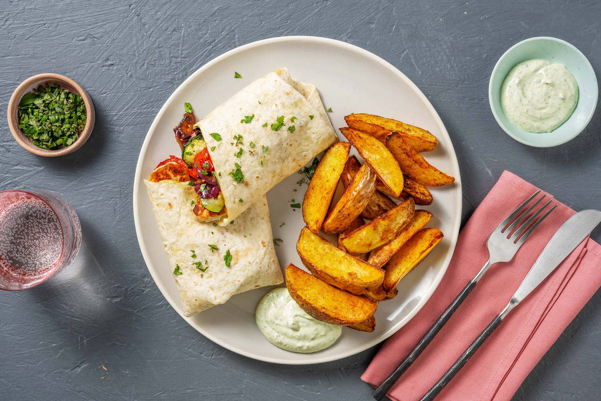 Halloumi-Veggie-Wrap mit cremigem Chimichurri