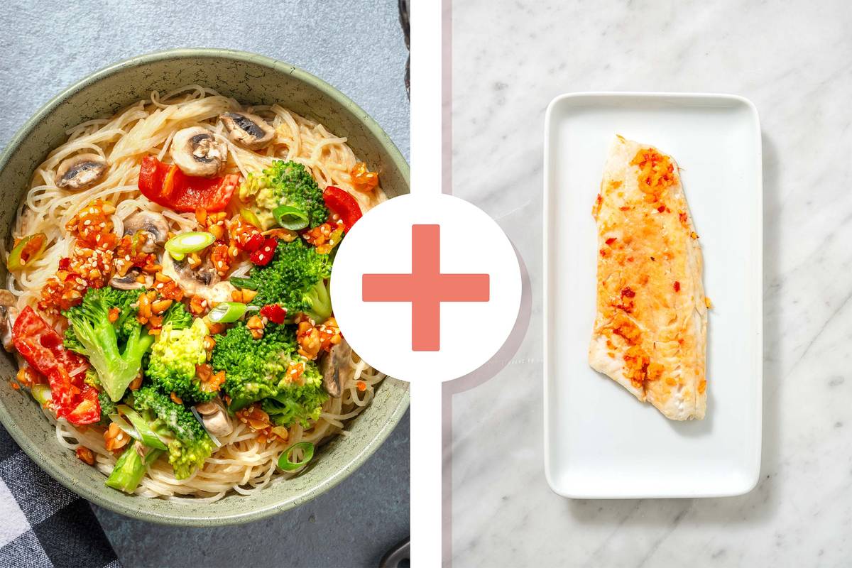 Glasnudeln in Miso-Erdnuss-Soße mit extra Kabeljau