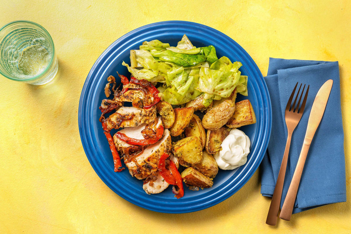 Grenailles au pesto et filet de poulet mariné