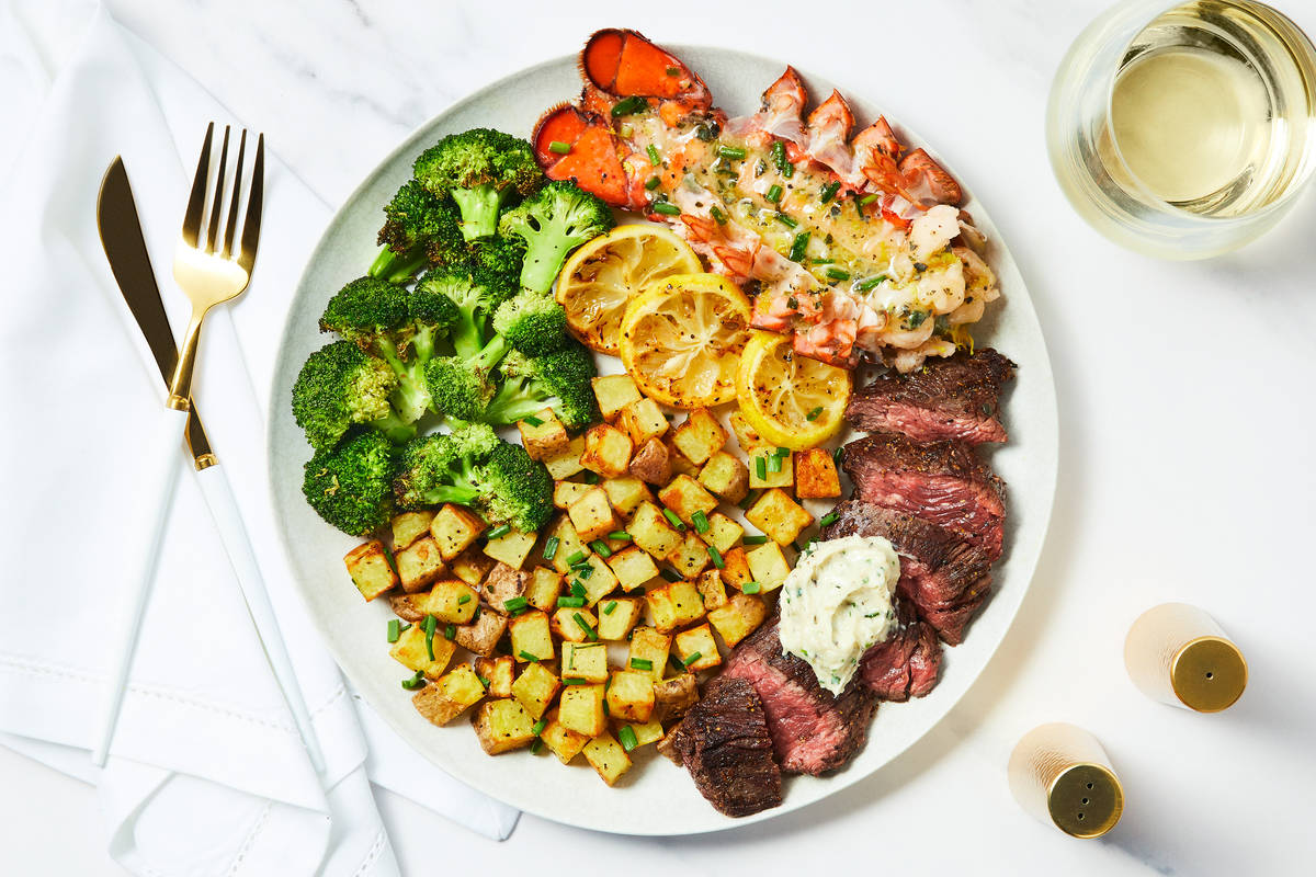 Garlic Herb Butter Steak & Lobster Tails