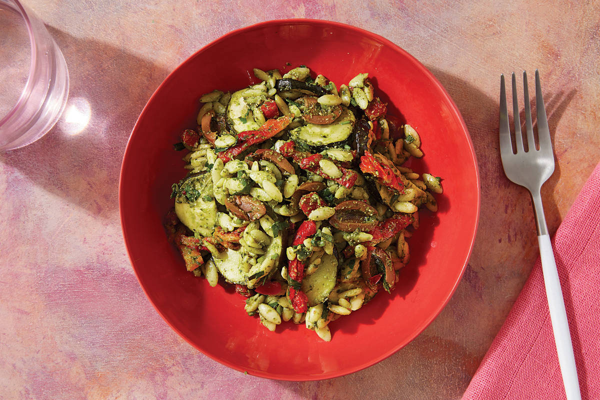 Antipasto Risoni Salad with Green Pesto Dressing