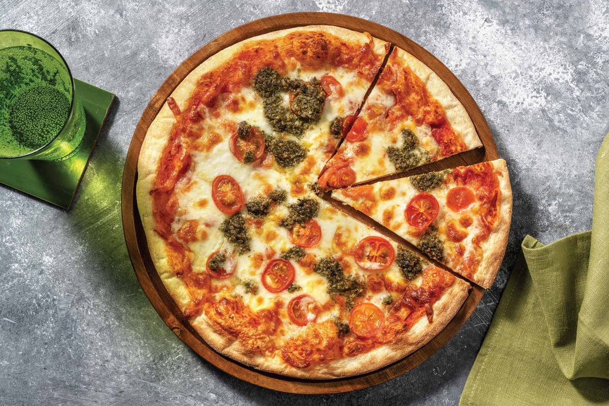 Margherita Pizza with Cherry Tomatoes & Basil Pesto