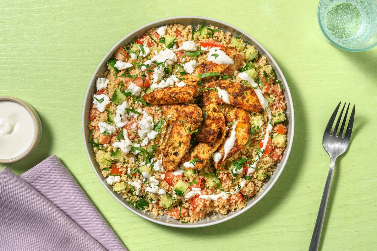 Taboulé à la semoule et lanières de filet de poulet