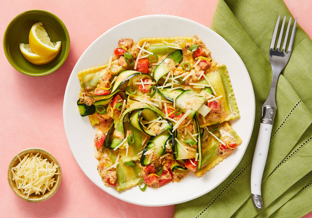 Spinach Ravioli with Chicken Sausage