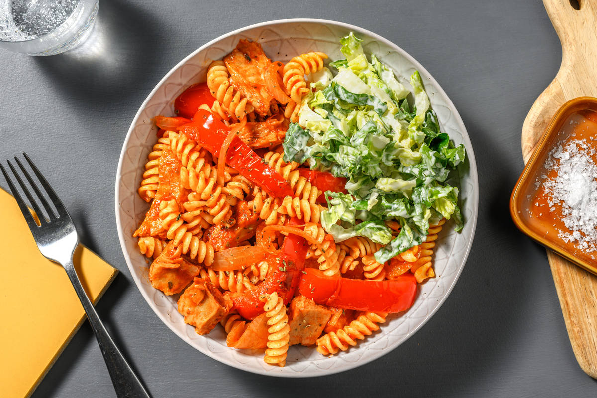 Paprikatopf mit veganen Filetstücken 