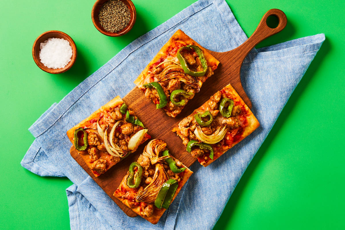 Sheet Pan Chicken Sausage & Pepper Flatbreads