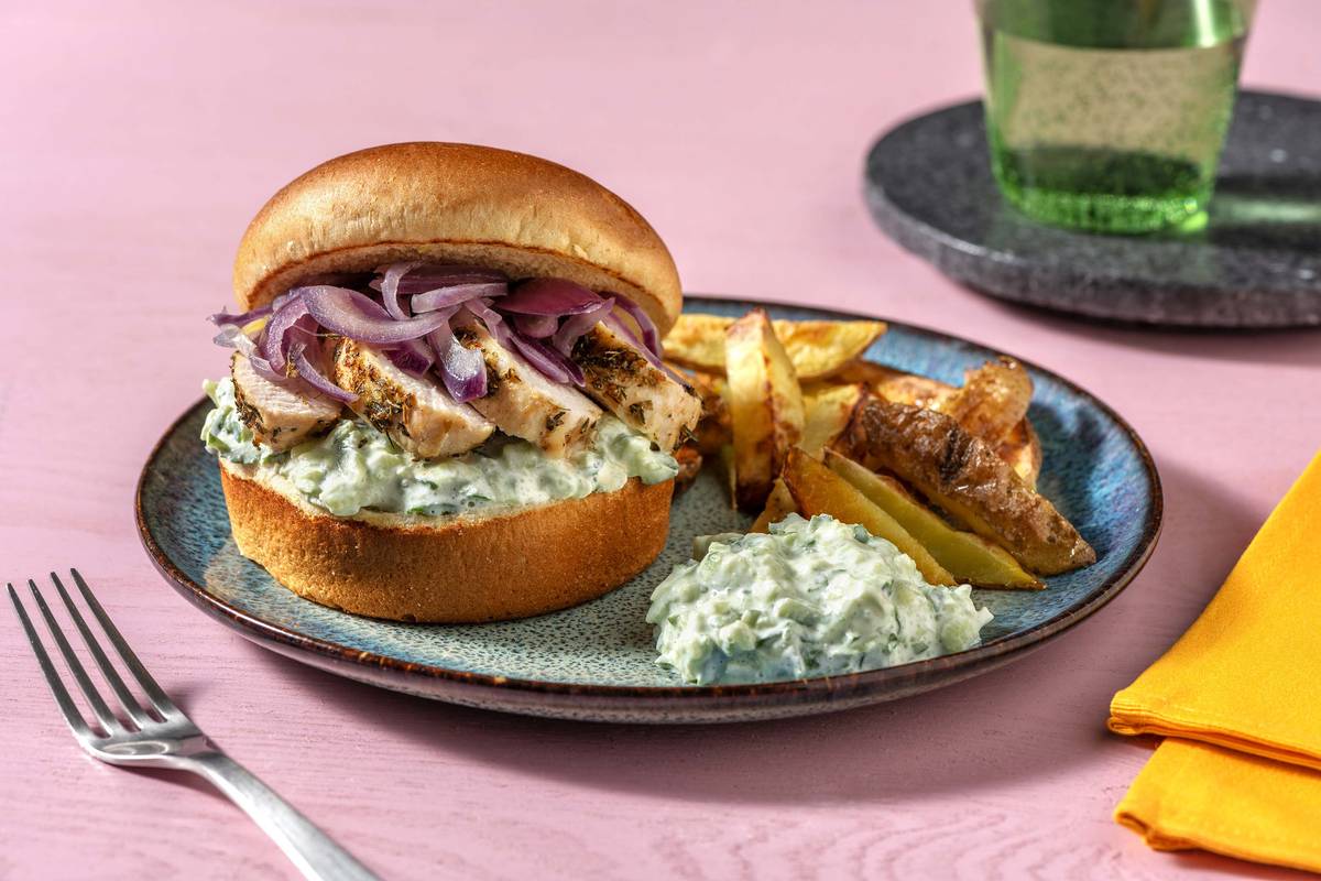 Griechischer Souflaki-Hähnchen-Burger