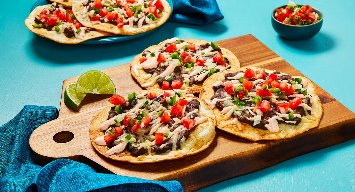 Beef, Black Bean & Pepper Jack Tostadas