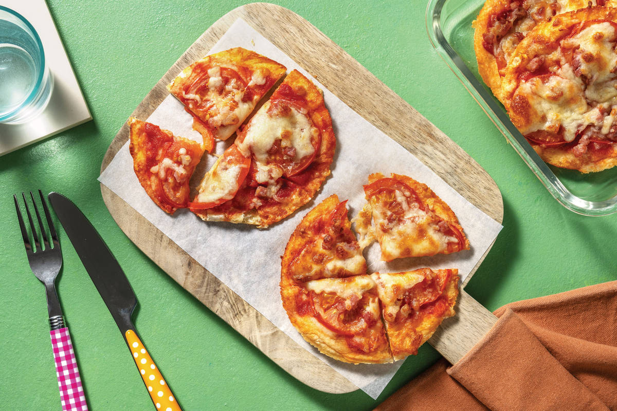 Bacon & Cheese Tortilla Pizza with Tomato
