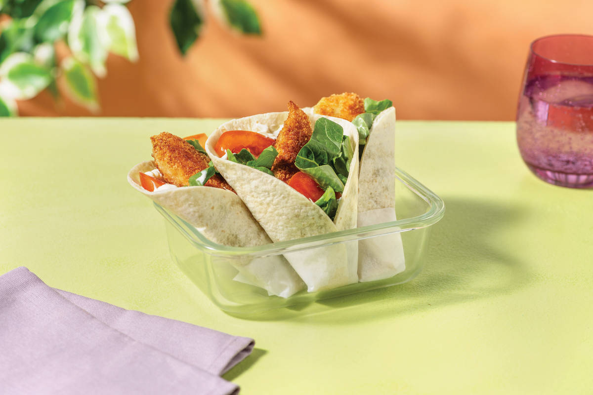 Crumbed Chicken  Salad Wraps with Garlic Aioli