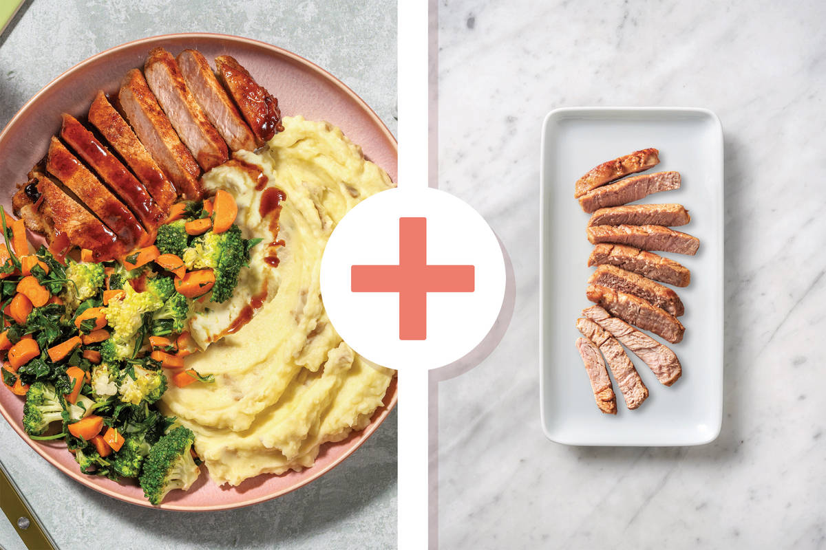 Double Sticky Pork Steaks, Quick-Prep Veg & Kale 