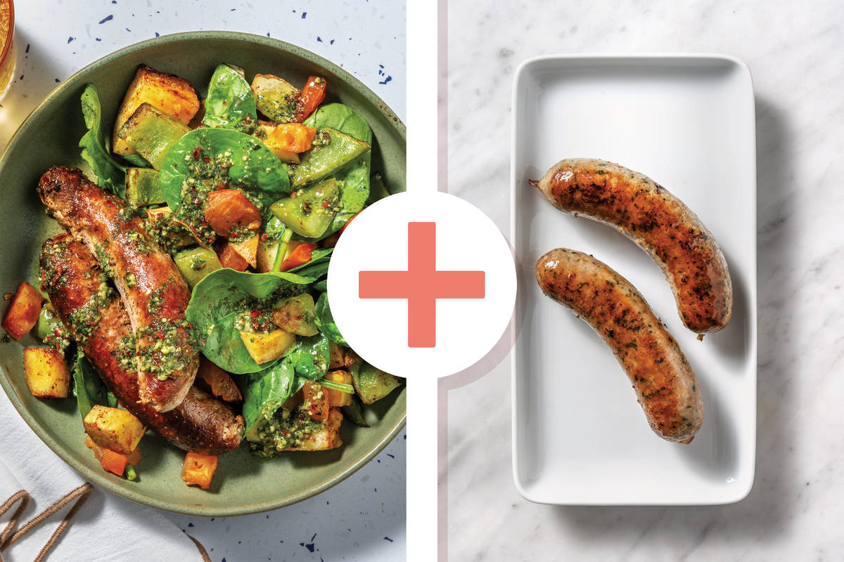 Double Herby Pork Sausages & Capsicum-Spinach Toss