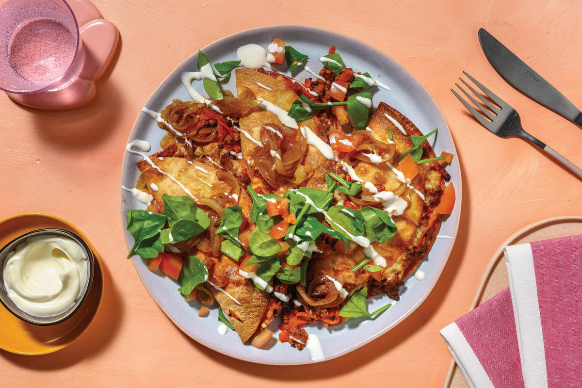 Cheesy Smokey Veggie Mince Baked Tacos