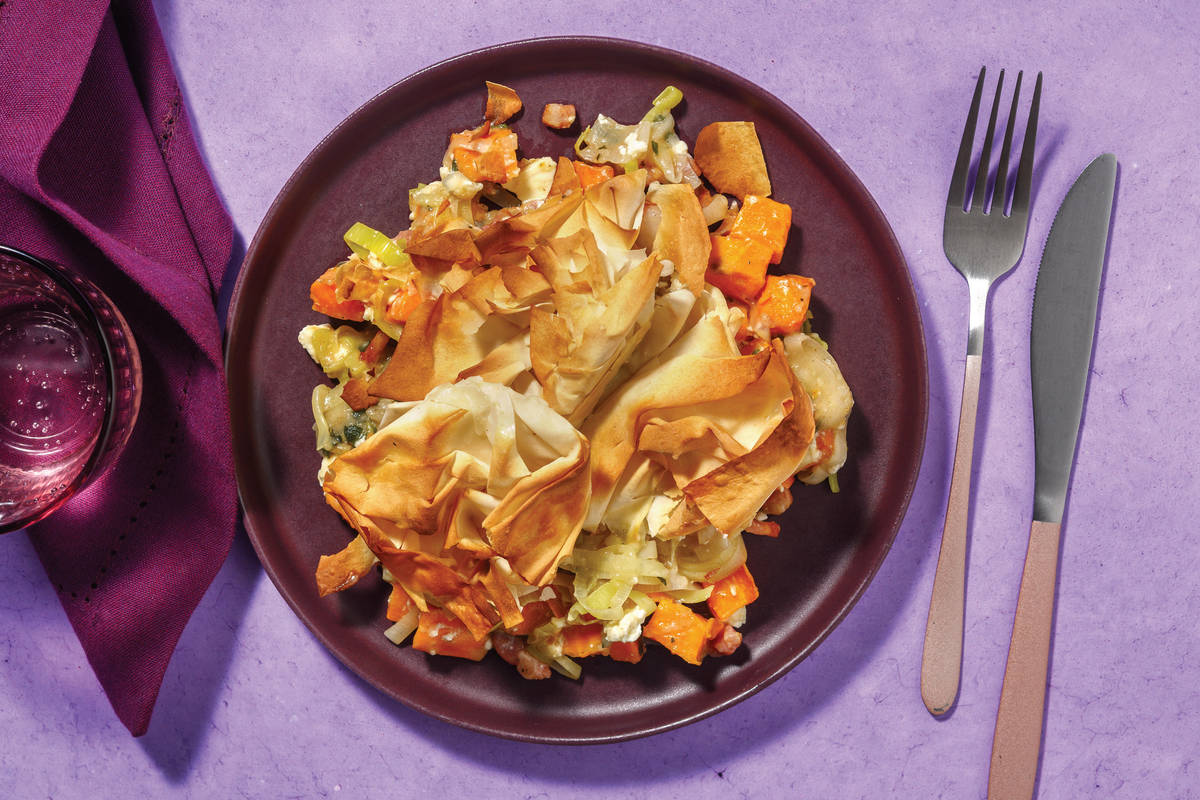 Easy Bacon, Feta & Pumpkin Filo Pie